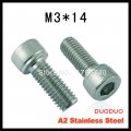 100pc din912 m3 x 14 screw stainless steel a2 hexagon hex socket head cap screws