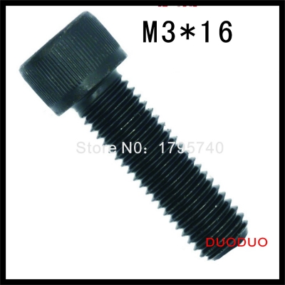 100pc din912 m3 x 16 grade 12.9 alloy steel screw black full thread hexagon hex socket head cap screws