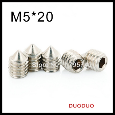 100pcs din914 m5 x 20 a2 stainless steel screw cone point hexagon hex socket set screws