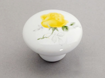 10Pcs Cheap Child Room Ceramic Yellow Rose Porcelain Cabinet Pull Handle And Knobs(Diameter:38mm) [Ceramic Cabinet handle And Knob]