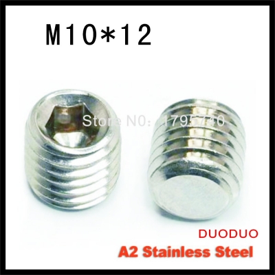 10pcs din913 m10 x 12 a2 stainless steel screw flat point hexagon hex socket set screws