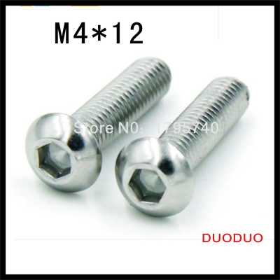200pcs iso7380 m4 x 12 a2 stainless steel screw hexagon hex socket button head screws