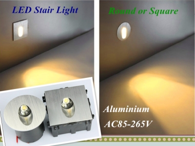 2014 new led stair light 1w aluminum warm white ac85-265v 86 square / round wall cornor lamp stairway night lights