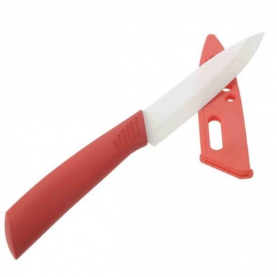 4" Chef Kitchen Ceramic Knife Knives with Blade Guard Protector (10 CM-Blade) red