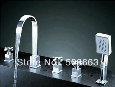 5 piece set Water Stream Bathroom Tap Sink Bath Tub Waterfall Faucet Chrome CM0507