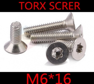 50pcs/lot m6 x 16 m6*16 torx screw m6 silver flat torx countersunk head stainless steel machine screws
