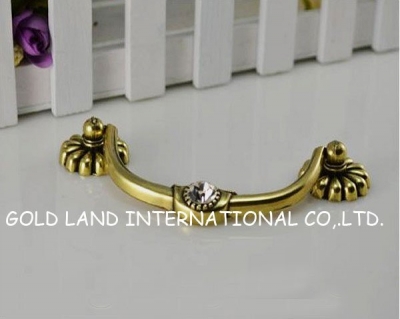 96mm L128xD30xH16mm Free shipping golden zinc alloy and crystal cabinet handle