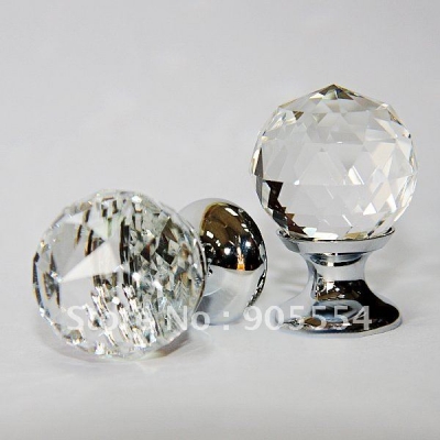 D30mmxH43mm Free shipping multi-faceted cutting crystal glass furniture cabinet knobs
