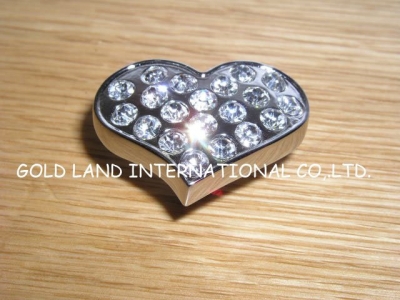 D36mmxH26mm Free shipping 30pcs/lot heart New style crystal and zinc alloy cabinet door drawer knob&crystal knobs