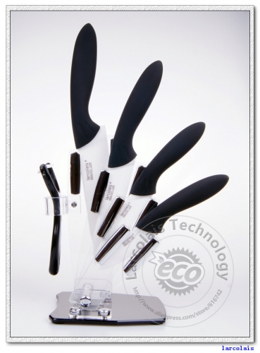 Larcolais Ceramic Knife Sets 3" 4" 5" 6" inch + Peeler+Holder Free Shipping High Quality Black Handle