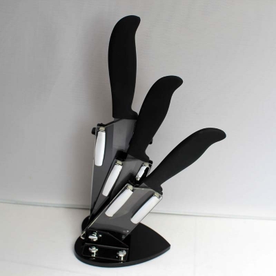 VICTORY 5pcs ceramic knives set , 3"+4"+5"+peeler+Knife holder ceramic knife sets with color box,black blade ,free shipping