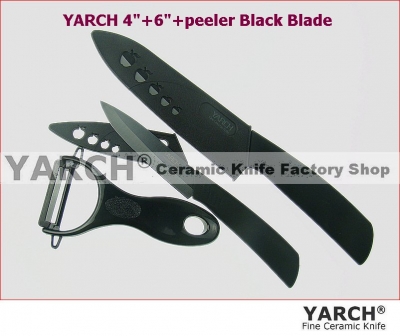 YARCH 3pcs/set, 4"+6"+peeler Black Blade Ceramic Knife set + Scabbard with retail box,Ceramic knives , CE FDA certified