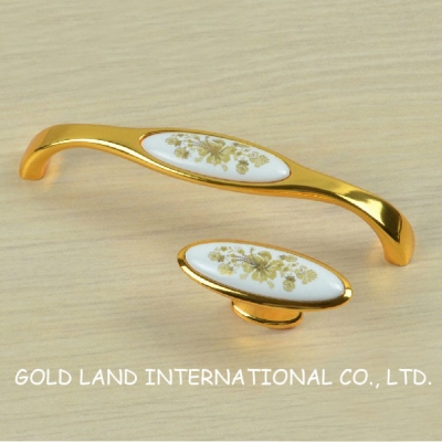 128mm Free shipping zinc alloy be plating 24K golden ceramic handle [24k Golden Color Handles & K]