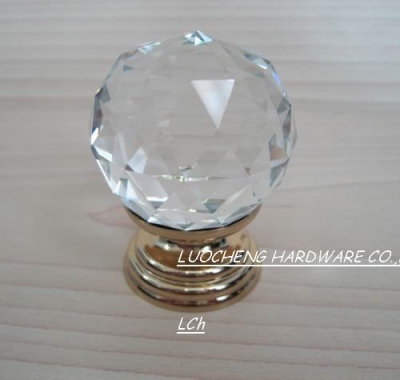12PCS/LOT FREE SHIPPING 40MM CLEAR CUT CRYSTAL CABINET KNOB WITH K-GOLD FINISH BRASS BASE