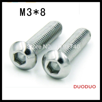 200pcs iso7380 m3 x 8 a2 stainless steel screw hexagon hex socket button head screws