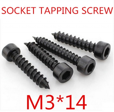 200pcs/lot m3*14 hex socket head self tapping screw grade 10.9 alloy steel with black