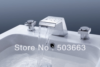 3 pcs Bathroom Durable Solid Brass Waterfall Bathtub Basin Sink Spout Mixer Tap Chrome Finish Faucet Set L-1554