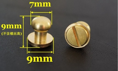 50pcs/lot 7mm stud screw round head solid brass nail leather screw rivet chicago button for diy leather decoration