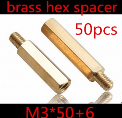 50pcs/lot m3*50+6 m3 x 50 brass hex male to female standoff spacer screw