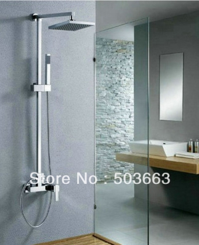8 Inch Chrome Wall Mounted Bathroom Shower Head Rainfall Faucet Set With Held Spray Y-7029
