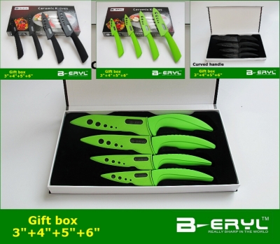 BERYL 5pcs gift set , the ceramic knife set 3"/4"5"//6"+Gift box ,2 colors handle,black blade, CE FDA certified