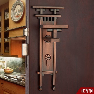 Chinese antique LOCK Red bronze ?Door lock handle ?Double latch (latch + square tongue) Free Shipping(3 pcs/lot) pb16 [DOOR LOCK-Red bronze 119|]