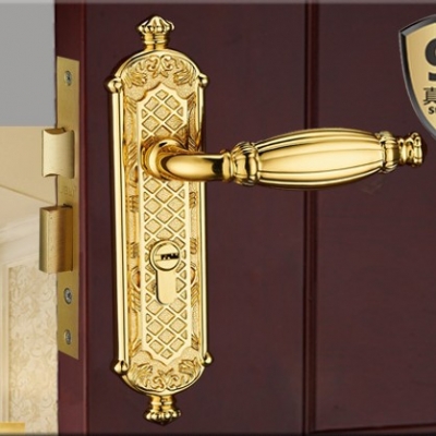 Door Thickness 45-55mm Free Shipping (2 pcs/lot),Fine copper Lever Handle door lock,Room door, Gate and others,Zinc alloy [DOOR LOCK-Gold 46|]