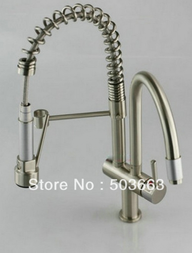 New Brushed Nickle Brass Kitchen Faucet Basin Sink Swivel Jets Spray Single Handle Mixer Tap S-805