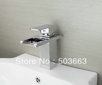 New Chrome Single Handle Deck Mounted Bathroom Basin Waterfall Faucet Mixer Taps Vanity Faucet L-6061
