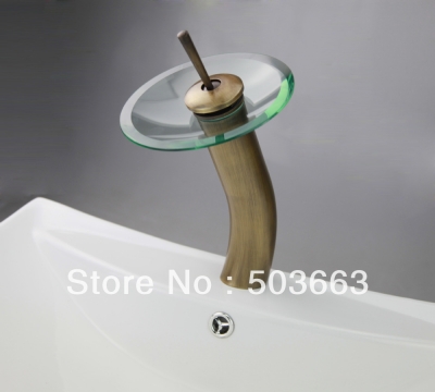 New Glass Spout Antique Brass Deck Mounted Bathtub Faucet Bathroom Mixer Tap L-0112