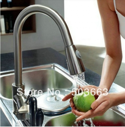 Nickel Nickel Brushed Single Hole Deck Mounted Kitchen Pull Out Swivel Sink faucet Mixer Tap Vanity Faucet Crane S-220