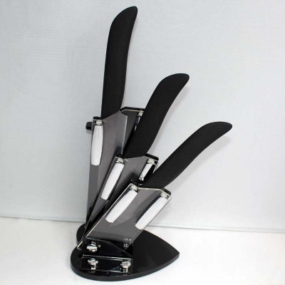 VICTORY 5pcs set of ceramic knives , 3"4"5"+ceramic peeler+Knife holder Ceramic Knife sets black blade free shipping