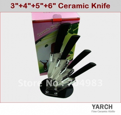 YARCH 5pcs gift set , 3 inch+4 inch+5 inch+6 inch+Knife holder Ceramic Knife sets with color box, CE FDA certified