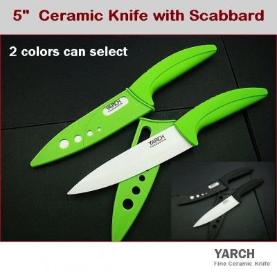 YARCH kitchen supplies, 5" ceramic knife with Scabbard + retail box ,2 color handle select. 2PCS/lot , CE FDA certified