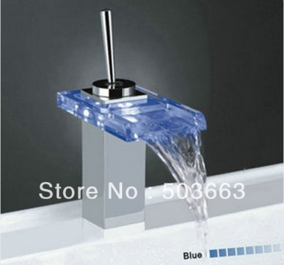led faucet bathroom basin faucet mixer tap chrome finish 3 colors waterfall faucet vessel sink faucet L0003