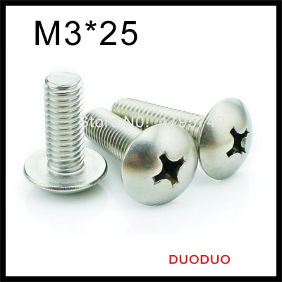 100 pieces m3 x 25mm 304 stainless steel phillips truss head machine screw [phillips-truss-head-1824]
