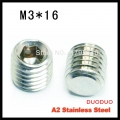100pcs din913 m3 x 16 a2 stainless steel screw flat point hexagon hex socket set screws