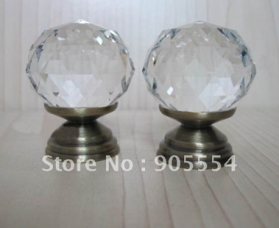 100pcs/lot D30mmxH42mm Free shipping brass base crystal cabinet handle/kitchen cabinet knobs [YJ Crystal Glass Knobs 127|]