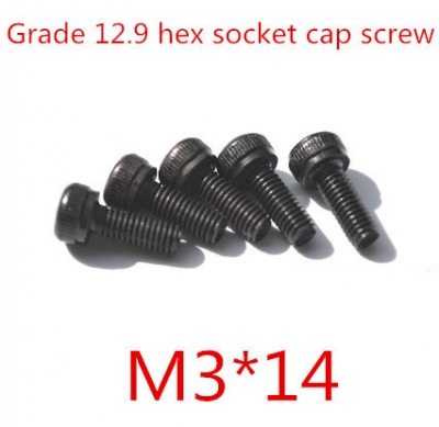 100pcs/lot din912 grade 12.9 m3*14 alloy steel with black hexagon socket head cap screw