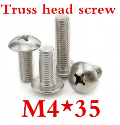 100ps/lot stainless steel m4*35 cross recessed truss head machine screw [phillips-truss-head-1340]