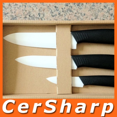 10sets/lot 3pcs white sanding ceramic kitchen knife set black butt handle Eco box #S020 [Ceramic Knife -- Wholesale 35|]