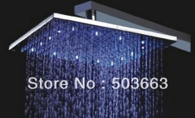 16 Inch 3 Color Water Power Big Stainless Steel Square LED Temperature Sensitive Rainfall Shower Head A-009