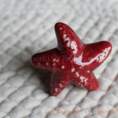 1pc Red Porcelain Starfish Decorative Kitchen Door Kids Furniture Ceramic Drawer Pulls And Knobs [Ceramic Handle 12|]