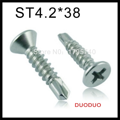 200pcs din7504p st4.2 x 38 410 stainless steel cross recessed countersunk flat head self drilling screw screws [din7504p-flat-head-self-drilling-screw-1758]