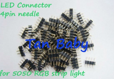 200pcs/lot 4pin rgb connector, pin needle, male type double 4pin, for led rgb strip connector