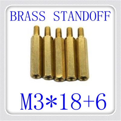 500pcs/lot pcb m3*18+6 brass hex male to female standoff / brass spacer screw [screw-113]