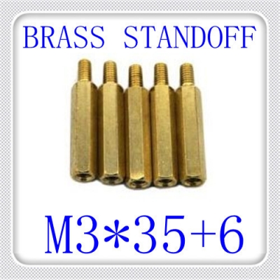 500pcs/lot pcb m3*35+6 brass hex male to female standoff / brass spacer screw