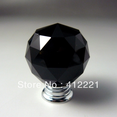 Free shipping 10 Pcs 30mm Black Crystal Glass Knob for Drawer Pull Handle in Brass from China factory HOT SALE in stock