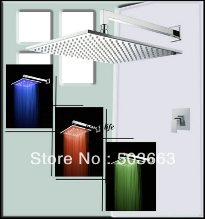 Luxury 12" Square Rainfall Led Shower Head+Control Value Shower Faucet Set Vanity Faucet Contemporary Shower L-3816