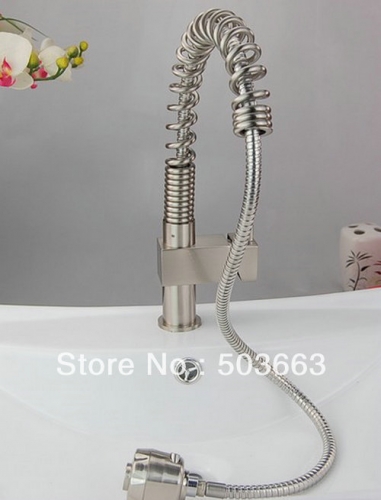 New Brushed Nickle Single Handle Brass Kitchen Faucet Basin Sink Can Pull Out 75cm Spray Mixer Tap S-811